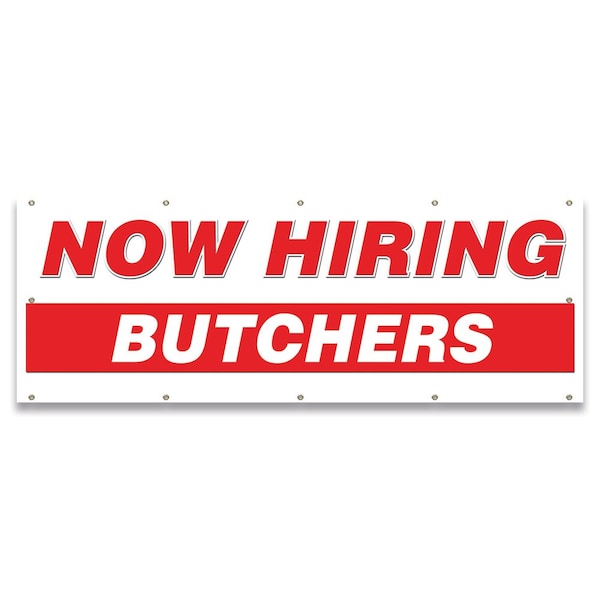 Now Hiring Butchers Banner Apply Inside Accepting Application Single Sided